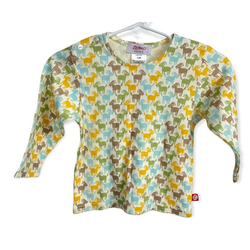 NWT ZUTANO Billy Goat Organic Long Sleeved Unisex Boy Girl Top Shirt 12 12m New
